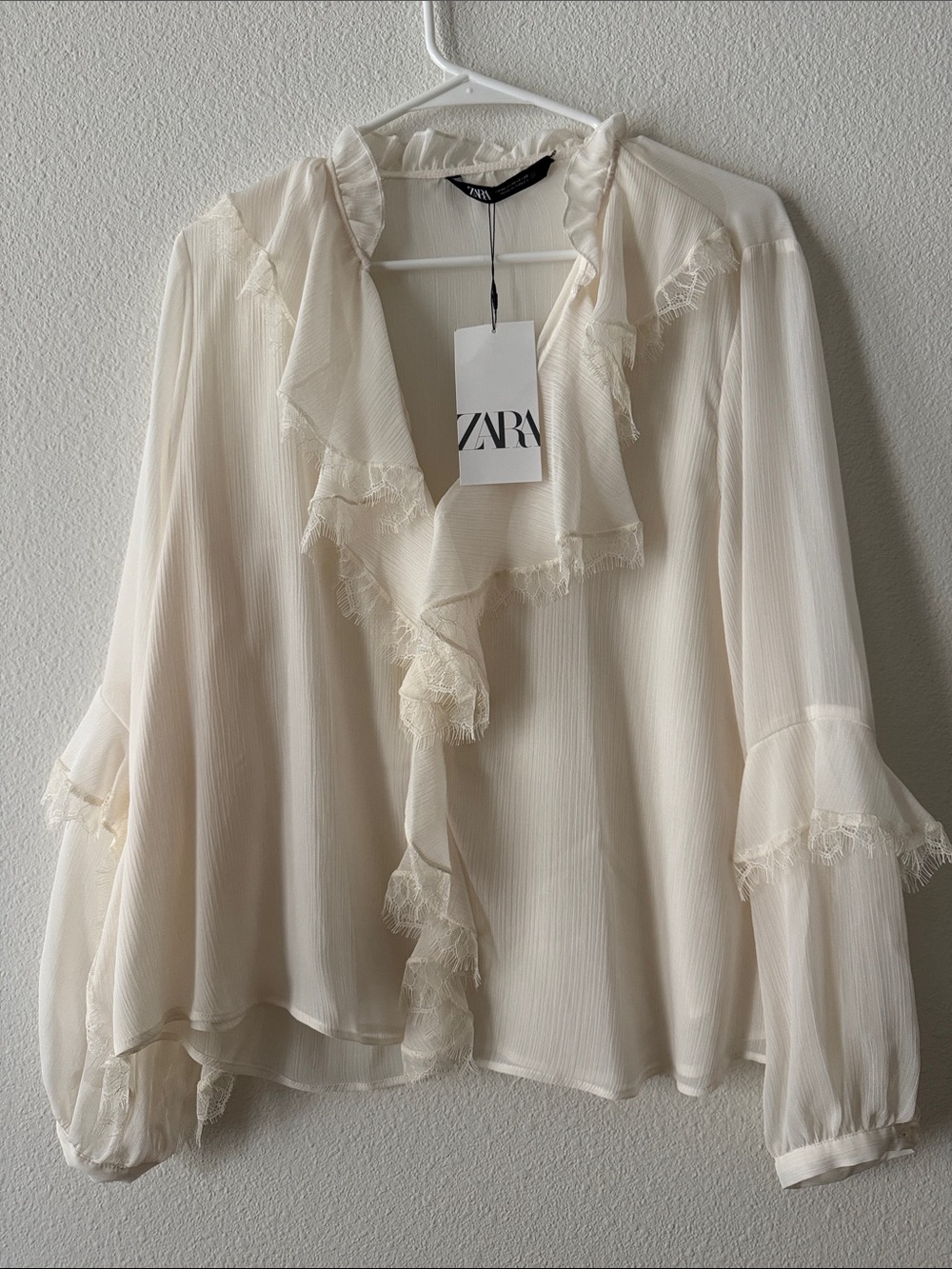 Zara white Ruffle Sheer Blouse